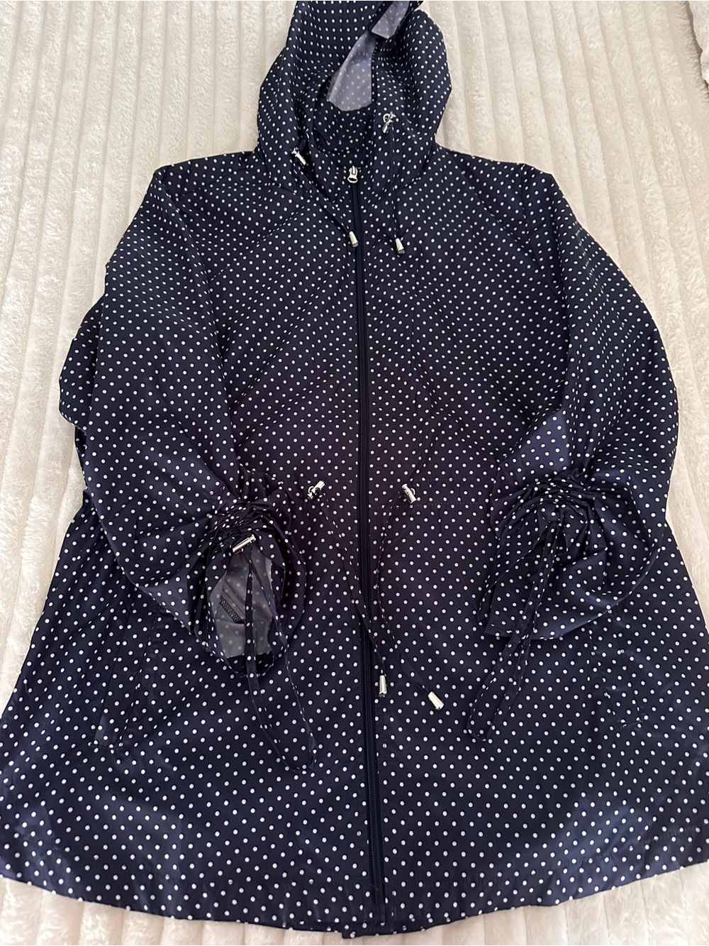 Jones New York Navy with White Polka Dot Hooded Raincoat - Picture 4 of 10